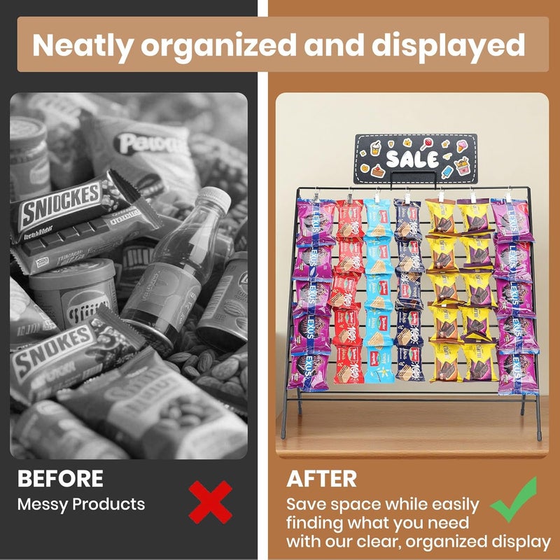 vefix Chip Rack Display Stand with 60 Clips, 7 Rows Snack Retail Display Rack, Chip Bag Holder for Party, Snack Bar Station for Concession Stand, Candy Display - Image 5